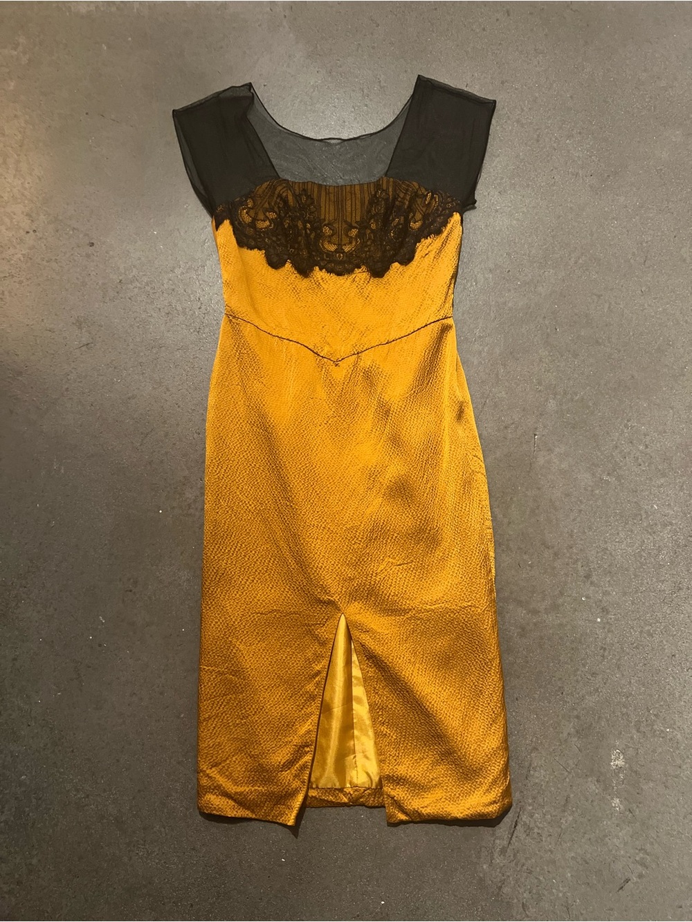 Miguelina Midi Dress with Black Lace Yoke